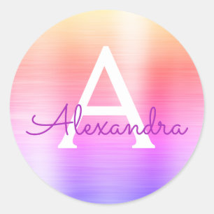 Sticker Rond Monogramme métallique violet et rose