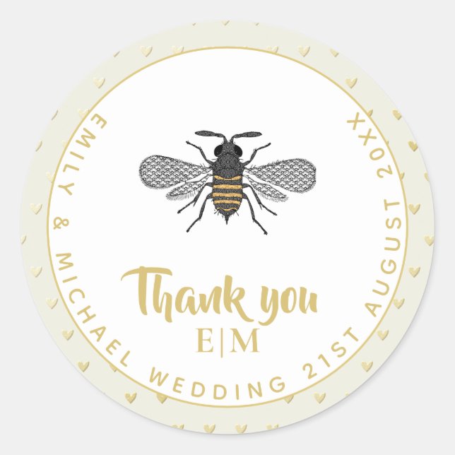 Sticker Rond Monogramme Miel BEE Mariage Favor Cadeau Élégant (Devant)