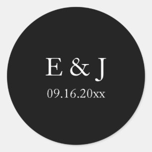 Sticker Rond Monogramme minimaliste de Mariage noir de mariée