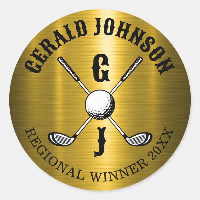 Sticker Rond Monogramme minimaliste Élégant Personnalisé Golf (Devant)