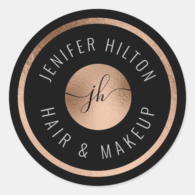 Sticker Rond Monogramme minimaliste en or rose (Devant)