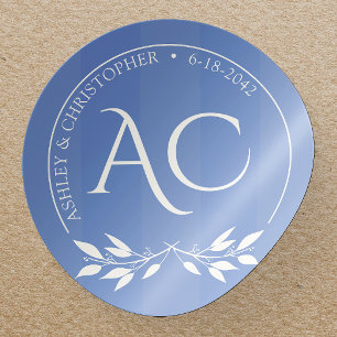 Sticker Rond Monogramme minimaliste Mariage bleu Cornflower