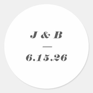 Sticker Rond Monogramme Minimaliste Mariage Personnalisé Noir B