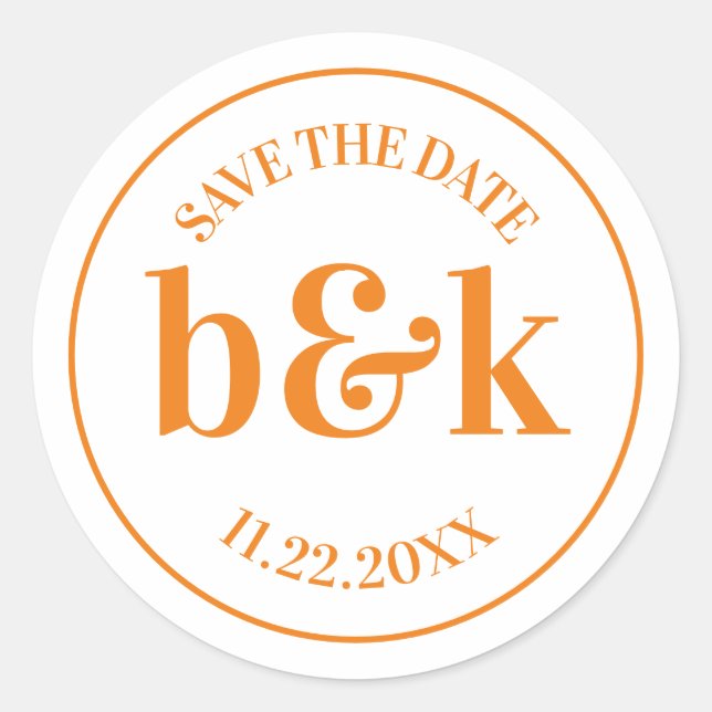 Sticker Rond Monogramme minimaliste moderne Enregistrer Date Ma (Devant)