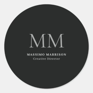 Sticker Rond Monogramme minimaliste professionnel noir