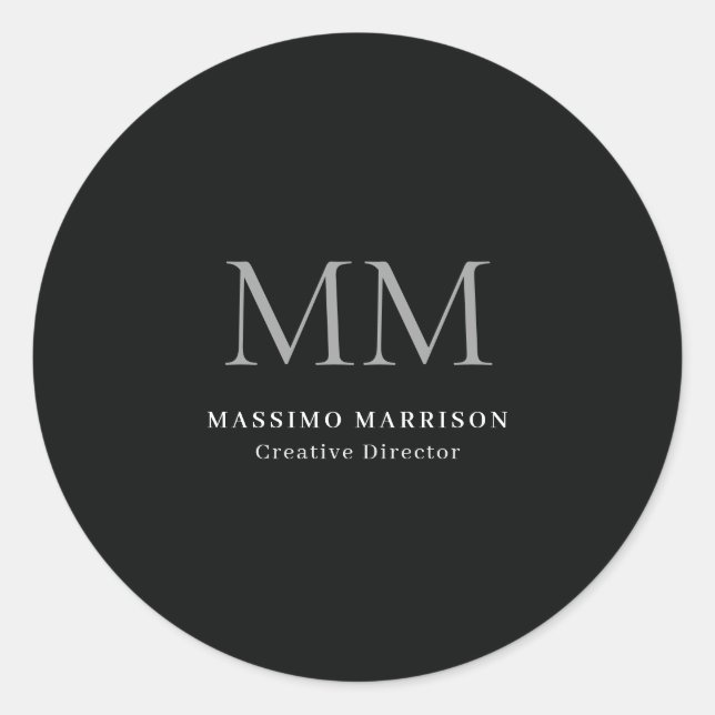 Sticker Rond Monogramme minimaliste professionnel noir (Devant)