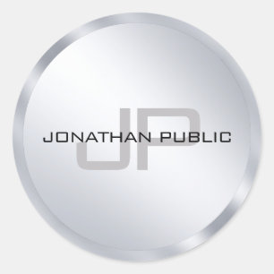 Sticker Rond Monogramme Modèle Moderne Elégant Argent Métalliqu
