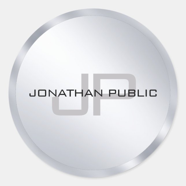 Sticker Rond Monogramme Modèle Moderne Elégant Argent Métalliqu (Devant)