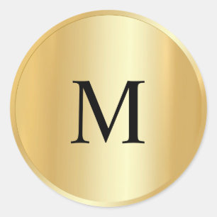 Sticker Rond Monogramme Modèle personnalisé Faux Gold Elegant