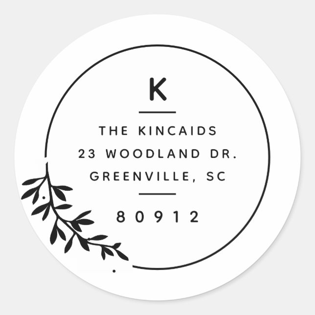 Sticker Rond Monogramme moderne adresse de retour branche d'oli (Devant)