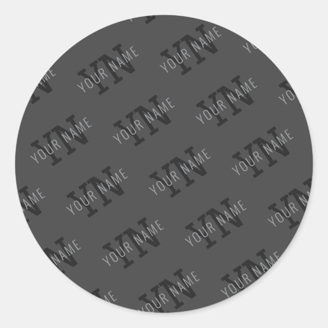 Sticker Rond Monogramme moderne Carrelé gris foncé Nom/autre te (Devant)