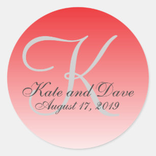 Sticker Rond Monogramme moderne Crimson rouge Faveur de mariage