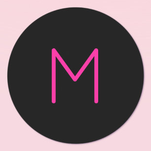Sticker Rond Monogramme moderne éditable rose et noir