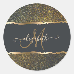 Sticker Rond Monogramme moderne Elegant Gold Touch