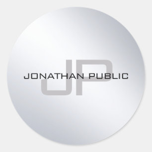 Sticker Rond Monogramme moderne Elégant Métallique Argent
