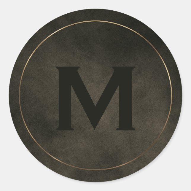 Sticker Rond Monogramme Moderne en Or Brossé (Devant)