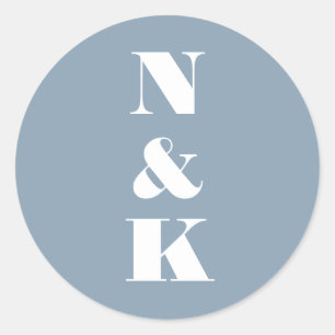 Sticker Rond Monogramme Moderne Minimaliste Bleu Tendre Élégant