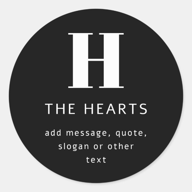 Sticker Rond Monogramme Moderne Modifiable Nom & Message | Noir (Devant)