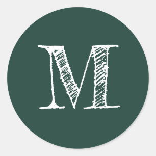 Sticker Rond Monogramme moderne Monogramme initial vert foncé