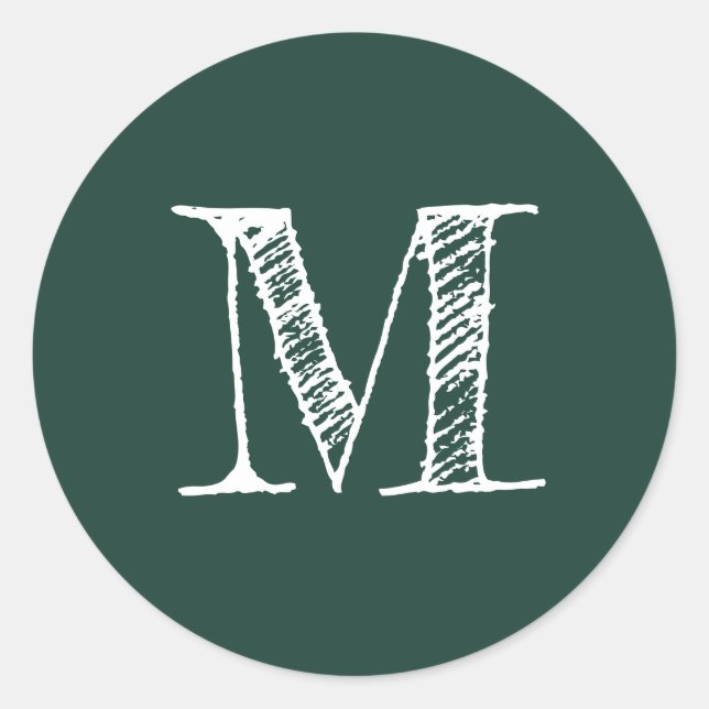 Sticker Rond Monogramme moderne Monogramme initial vert foncé (Devant)