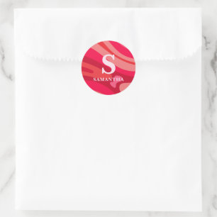 Sticker Rond Monogramme moderne Motif rose rouge