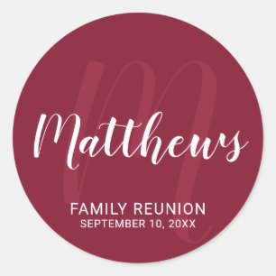 Sticker Rond Monogramme moderne personnalisé et nom de famille