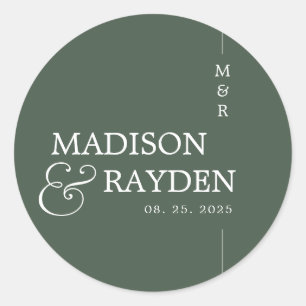 Sticker Rond Monogramme moderne vert foncé Chic Mariage Merci