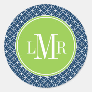 Sticker Rond Monogramme Motif des cercles bleu et vert de la Ma