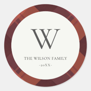 Sticker Rond Monogramme Motif plaqué moderne Maroon rouge Mars