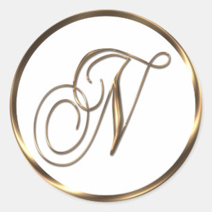 Sticker Rond Monogramme N Faux Bronze