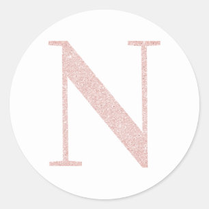Sticker Rond Monogramme N pailleté or rose pâle féminin
