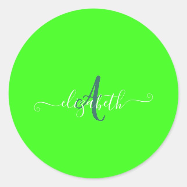 Sticker Rond Monogramme Néon Fluorescent Vert  (Devant)