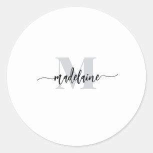 Sticker Rond Monogramme noir argent blanc personnel