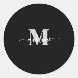 Sticker Rond Monogramme noir argent blanc personnel
