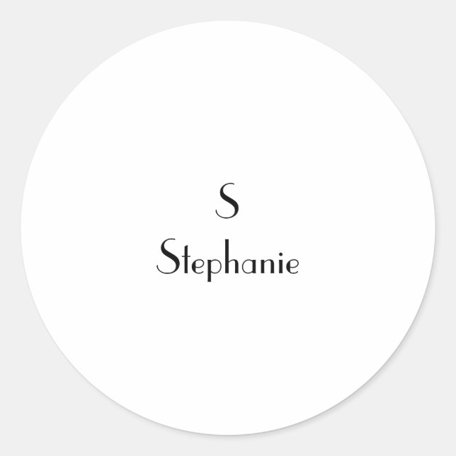 Sticker Rond Monogramme Noir Blanc Initiales Nom Cute personnal (Devant)