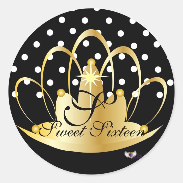 Sticker Rond Monogramme noir blanc Pois S-16 - Poussière. (Devant)