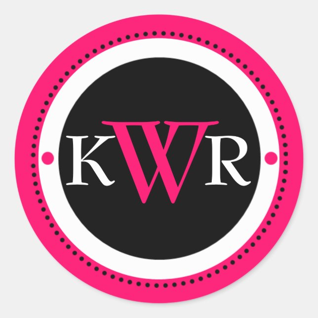 Sticker Rond Monogramme noir blanc rose chaud (Devant)