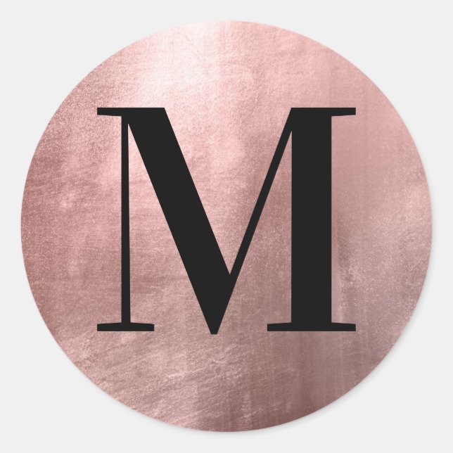 Sticker Rond Monogramme noir classique sur Faux Rose Gold Foil (Devant)
