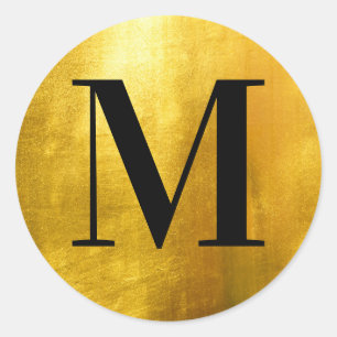 Sticker Rond Monogramme noir classique sur feuille dorée jaune
