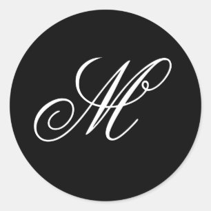 Sticker Rond Monogramme noir et blanc en calligraphie script fa