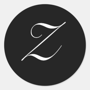Sticker Rond Monogramme noir et blanc Sceau initial "Z"