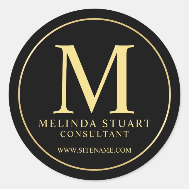 Sticker Rond Monogramme noir et or Elegant Business (Devant)