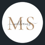 Sticker Rond Monogramme noir et or Nom Mariage Classic Round S<br><div class="desc">Monogramme noir et or Nom Sticker rond classique.</div>