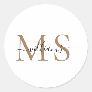 Sticker Rond Monogramme noir et or Nom Mariage Classic Round S