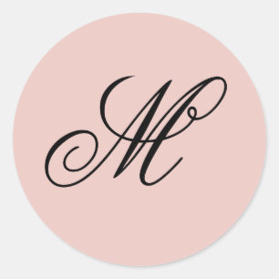 Sticker Rond Monogramme noir et rose calligraphié en écriture f
