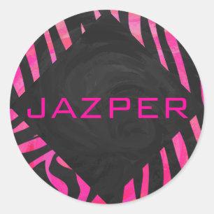 Sticker Rond Monogramme noir et rose chaud Zebra Design