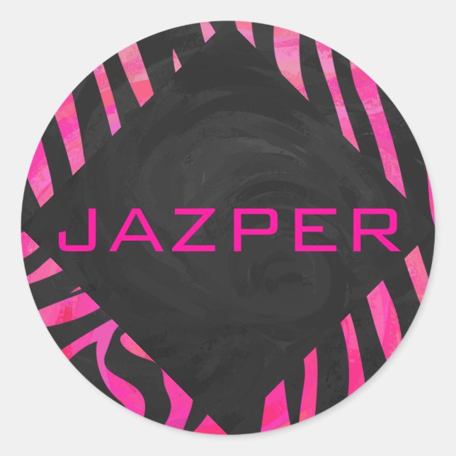 Sticker Rond Monogramme noir et rose chaud Zebra Design (Devant)