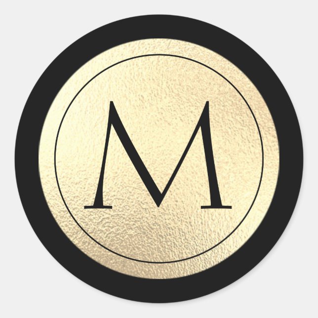 Sticker Rond Monogramme noir feuille d'or (Devant)