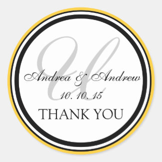 Sticker Rond Monogramme noir jaune U Merci Mariage