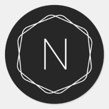 Monogramme noir moderne Octagon Round